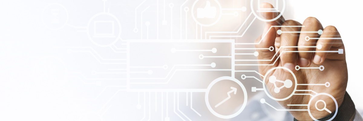 Businessman pointing at his presentation on the futuristic digital screen